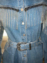 Load image into Gallery viewer, Jewel Fringe Denim Dress with Western Belt