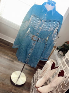 Fringe denim hot sale dress